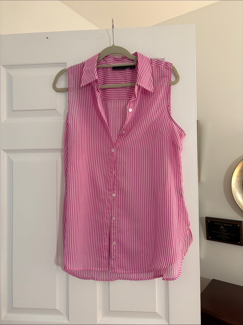 Sleeveless Pink Striped Button-Front Shirt